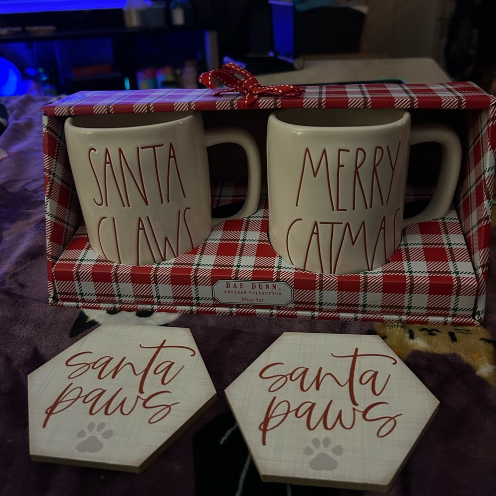 NEW Rae Dunn Red and White Cat Mug Set